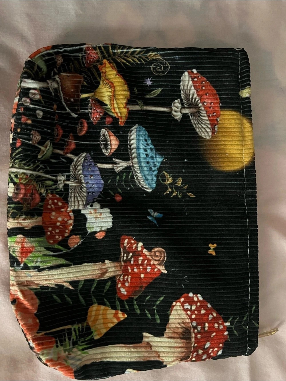 Mushroom Print Cosmetic Pouch in Black & Red